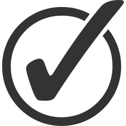 Schwarzes Häkchen im Kreis als Symbol für Bestätigung, Erfolg und positives Ergebnis auf transparentem Hintergrund.